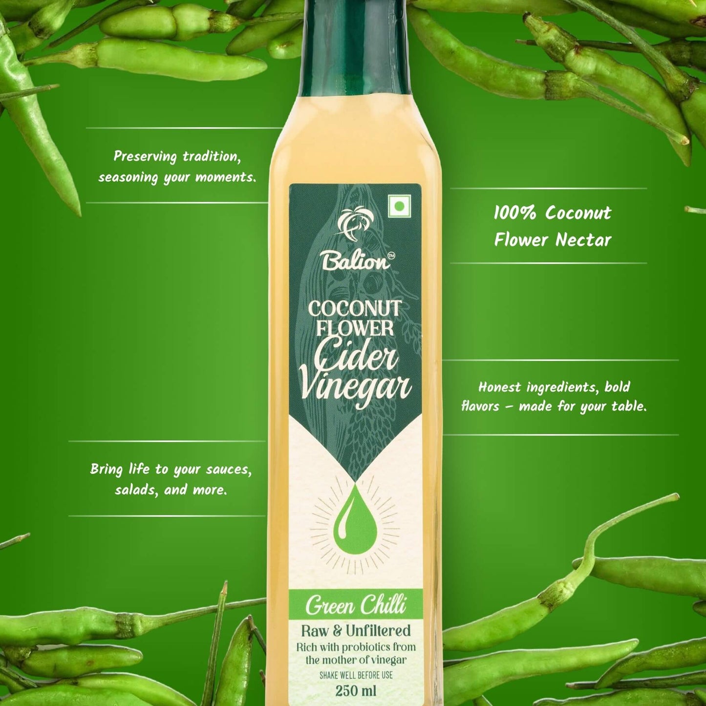 
                  
                    Coconut Flower Cider Vinegar - Green Chilli
                  
                